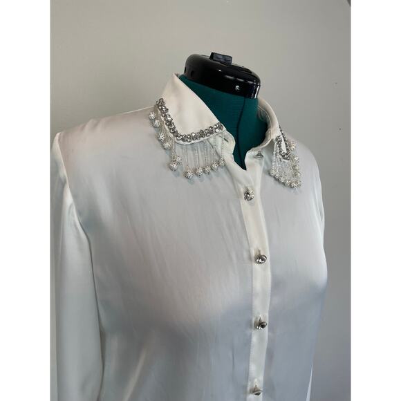 White Satin Embellished Blouse - Picture 2 of 7